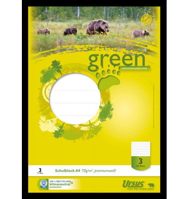 040750003 Green Pure 70g Schulblock A4 50BL Lin3