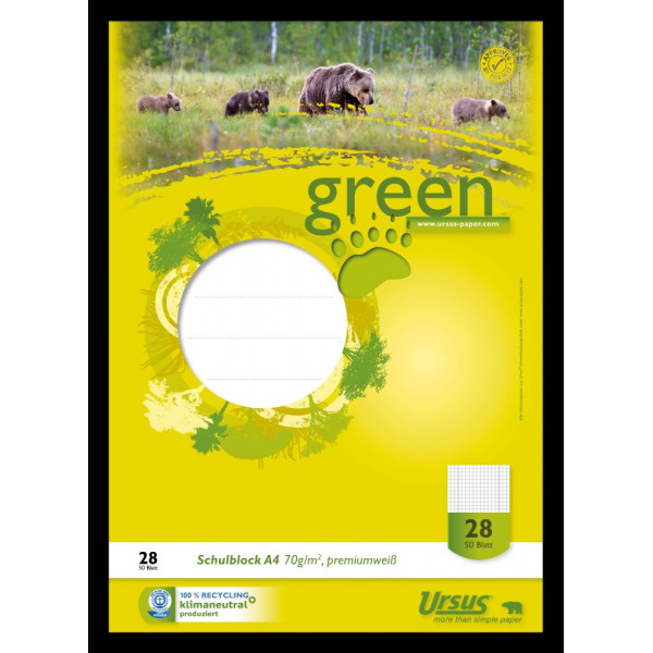9001939828704 - 040750028 Green Pure 70g Schulblock A4 50BL Lineatur 28 kariert mit Rand links + rechts 9001939828704 Staufen