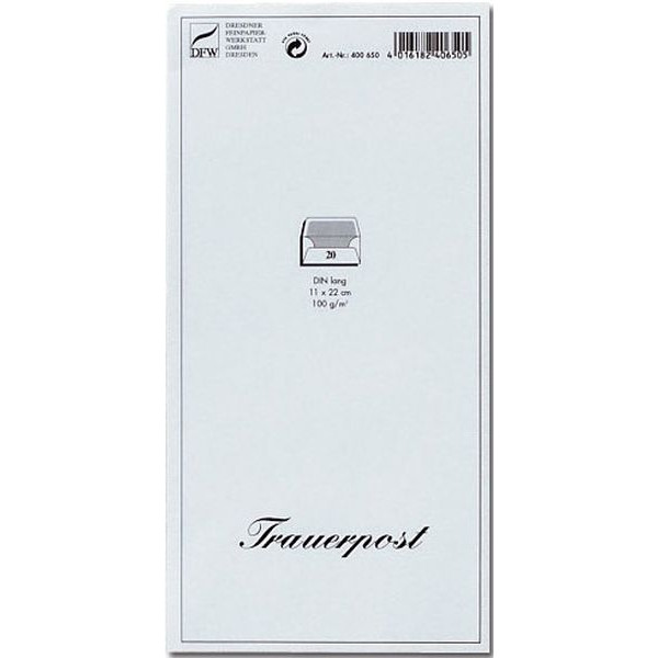 4016182406505 - Trauerbriefumschläge Trauerpost 400650 DIN lang 100g weiß 4016182406505 20 Stück