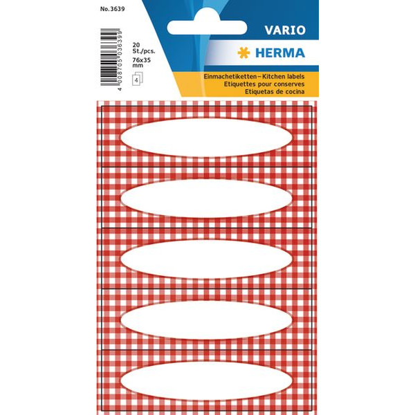 10 Stück Herma 3639 Schriftfeld oval Einmachetikett Karo rot-weiß 4008705036399 Herma 20 Stück