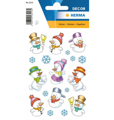 3216 Decorsticker Weihn. Schmucketikett Schneemänner