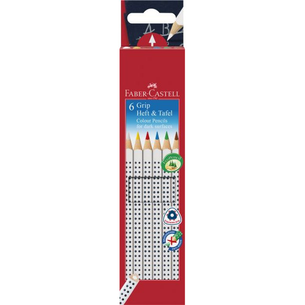 Faber-Castell Buntstifte-Set Colour GRIP Heft & Tafel, 113210, farbig sortiert, dreikant, Packung 4005401132103 Faber-Castell 6 Stück