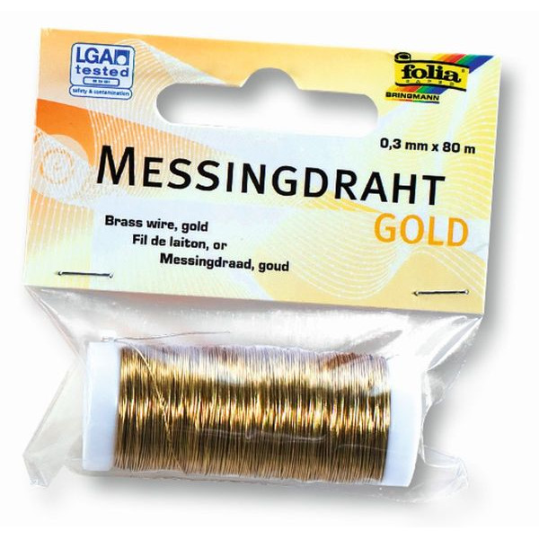 folia 79465 - Messingdraht, gold, 1 Spule 0,3 mm x 80 m - ideal für Bastelarbeiten, Gestecke und Schmuck