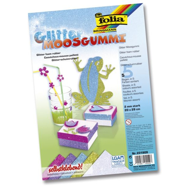 4001868055528 - Bastelmoosgummi 20x29cm 2mm stark Glitterfarben sortiert 231909 4001868055528 5 Stück 4001868055528 - Bastelmoosgummi 20x29cm 2mm stark Glitterfarben sortiert 231909 4001868055528 5 Stück