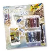 589  +1Deko-Kleber 90g Glitterset Flocken 10Ds sort.