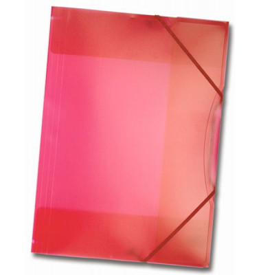 Eckspannmappe 6993, A3 rot-transparent Kunststoff, mit 3 Einschlagklappen