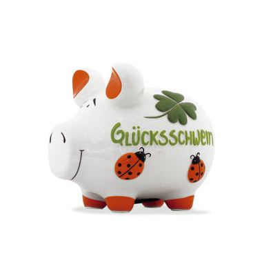 Spardose Schwein (mittel) 101469 , "Gl&uuml;cksmotive/Schriftzug Gl&uuml;cksschwein"