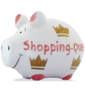 Spardose Schwein (klein) 100855 , "Kronen/Schriftzug Shopping-Queen"