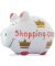 Spardose Schwein (klein) 100855 , "Kronen/Schriftzug Shopping-Queen"