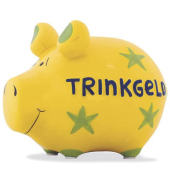 Spardose Schwein (klein) 100031 , "Sterne/Schriftzug"