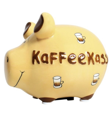 Spardose Schwein (klein) 100046 , "Kaffeetassen/Schriftzug"