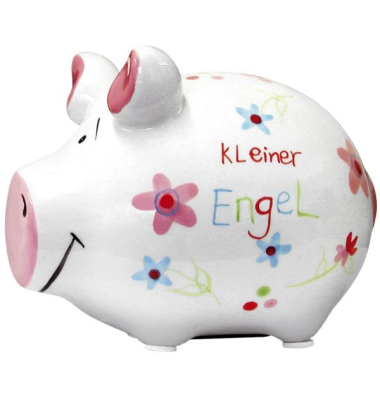 Spardose Schwein (klein) 101021 , "Blumen/Schriftzug"