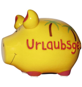 Spardose Schwein (klein) 101230 , "Palmen/Schriftzug Urlaubsgeld"