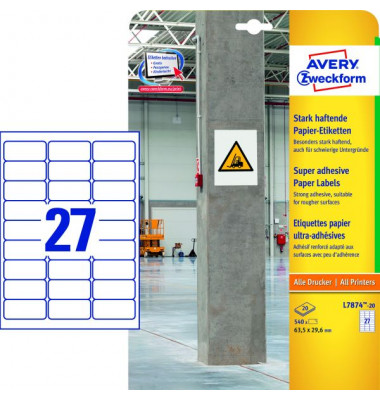 Etiketten L7874-20, weiß 63,5x29,6mm, rechteckig, 