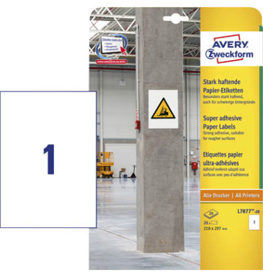 Etiketten L7877-20, wei&szlig;, 210x297mm, rechteckig