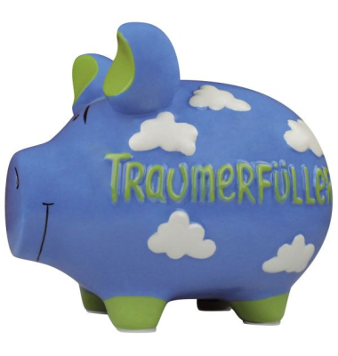 Spardose Schwein (mittel) 101214 , "wei&szlig;e Wolken/Schriftzug"