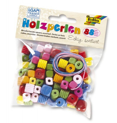 Bastelset Holzperlen eckig, sortiert