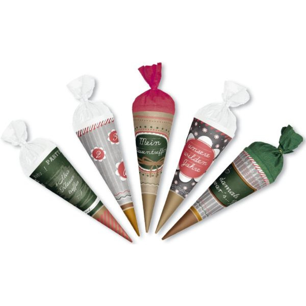 4028279012018 - Anlass-Schultüte Zum Klassentreffen farbig 5er Set 15cm rund 671504 4028279012018 5 Stück