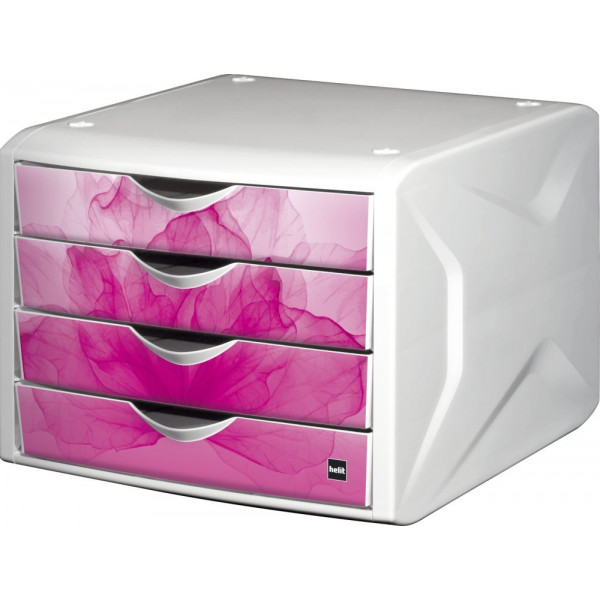 4012086015249 - Schubladenbox the chameleon Wild Flower H61296-26 weiß himbeer 4 Schubladen geschlossen 4012086015249 Helit