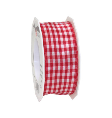 Geschenkband Zierband Vichy Karo 6194020-609 40mm x 20m rot/weiß