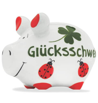 Spardose Schwein (klein) 100784 , "Gl&uuml;cksmotive/Schriftzug Gl&uuml;cksschwein"