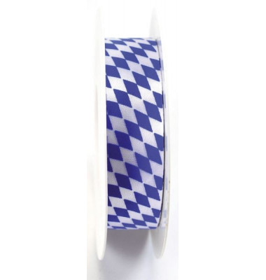 Geschenkband Zierband Acetat 25mm x 25m Raute weiß/blau