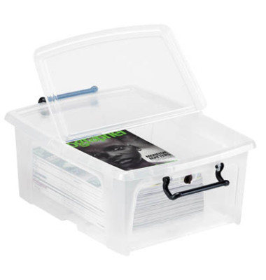 Aufbewahrungsbox Ablagebox HW695 2006950110, 20 Liter mit Deckel, für A4, außen 460x360x190mm, Kunststoff transparent
