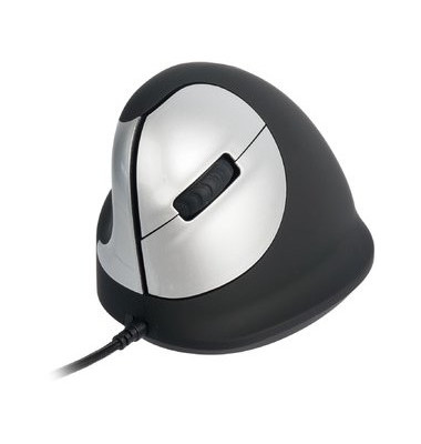 Vertikalmaus Ergo Vertical Mouse links RGOHELE, 5 Tasten, mit Kabel USB, Linkshänder, ergonomisch, optisch, schwarz grau