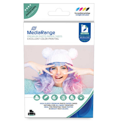 Fotopapier High Glossy Premium Cards MRINK104, 10x15cm, für Inkjet, 220g weiß hochglänzend einseitig bedruckbar