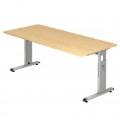 Schreibtisch O-Serie, manuell höhenverstellbar, 65-85cm (H), 180x80cm (BxT), rechteckig, ahorn / silber