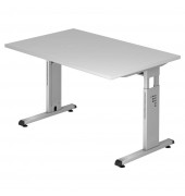 Schreibtisch O-Serie, manuell höhenverstellbar, 65-85cm (H), 120x80cm (BxT), rechteckig, grau / silber