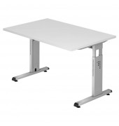 Schreibtisch O-Serie, manuell höhenverstellbar, 65-85cm (H), 120x80cm (BxT), rechteckig, weiß / silber