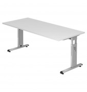 Schreibtisch O-Serie, manuell höhenverstellbar, 65-85cm (H), 180x80cm (BxT), rechteckig, weiß / silber