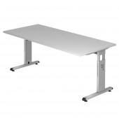 Schreibtisch O-Serie, manuell höhenverstellbar, 65-85cm (H), 180x80cm (BxT), rechteckig, grau / silber