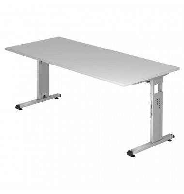 Schreibtisch O-Serie, manuell höhenverstellbar, 65-85cm (H), 180x80cm (BxT), rechteckig, grau / silber Schreibtisch O-Serie, manuell höhenverstellbar, 65-85cm (H), 180x80cm (BxT), rechteckig, grau / silber