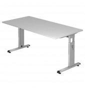 Schreibtisch OS 16, manuell höhenverstellbar, 65-85cm (H), 160x80cm (BxT), rechteckig, grau / silber