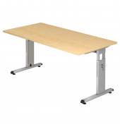 Schreibtisch OS 16, manuell höhenverstellbar, 65-85cm (H), 160x80cm (BxT), rechteckig, ahorn / silber