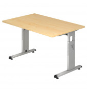 Schreibtisch O-Serie, manuell höhenverstellbar, 65-85cm (H), 120x80cm (BxT), rechteckig, ahorn / silber