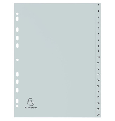 Kunststoffregister 1721E, 1 bis 20, A4, 120µm, graue Taben, 20-teilig