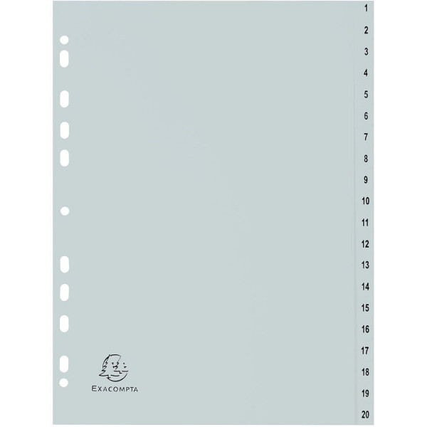 Exacompta Kunststoffregister Forever 1721E, 1 bis 20, A4, 120µm, graue Taben, 20-teilig 3130630017219 Exacompta