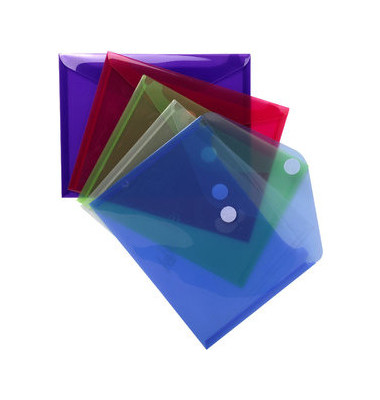 Dokumententasche Cristal - Serie 56720E, A5 quer, transparent blau/violett/gr&uuml;n/rot/farblos, Polypropylen (PP), Klettverschluss