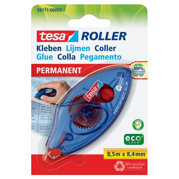 5 Stück Tesa Kleberoller 59171-00002-04 Einwegroller, 8,4mm x 8,5m, transparent/blau 4042448110756 Tesa