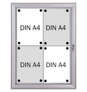 Schaukasten Security 4 x A4 schwer entflammbar Metallrückwand weiß, silber magnetisch