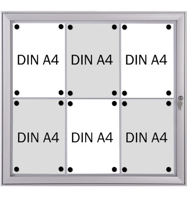 Schaukasten Security 6 x A4 schwer entflammbar Metallrückwand weiß, silber magnetisch