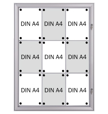 Schaukasten Security 9 x A4 schwer entflammbar Metallrückwand weiß, silber magnetisch