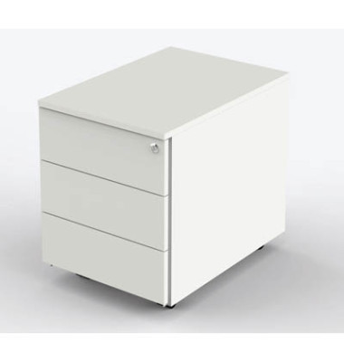 Rollcontainer 12464710 Form 1, wei&szlig;, 3 Schubladen, Holz, abschlie&szlig;bar