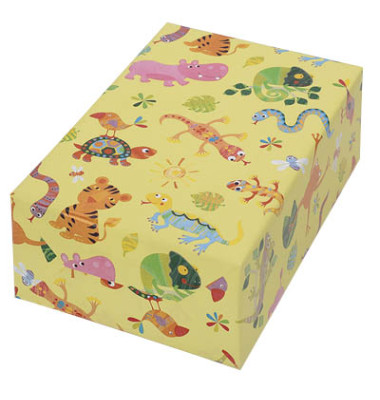 Geschenkpapier Fantasia 21950, Tiere, 50cm x 20m, gelb/bunt