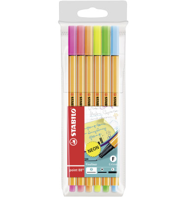 Fineliner-Set point 88, 88/6-1, orange, wei&szlig;e Streifen (Schreibfarbe: 6-farbig sortiert), 0,4mm