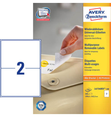 Etiketten L4734REV-100, weiß 199,6x143,5mm, rechteckig, 
