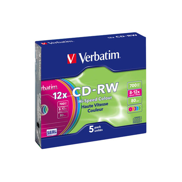 0023942431671 - Colour CD-RW 12cm 1x5 Verbatim CD-RW 80   700MB 10x Speed Colour Slim 43167 0023942431671